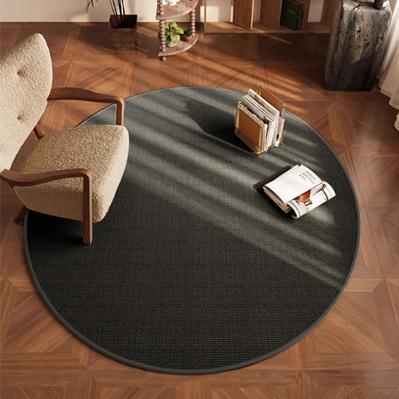 Picture of High-grade linen round living room carpet non-slip dirt-resistant dust removal mat woven pattern solid color bedroom study chair cushion