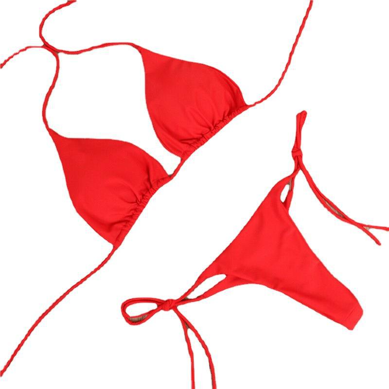 Picture of European and American halter lace-up Adjustable bikini sexy swimsuit women's split strap multi-color three-point suit