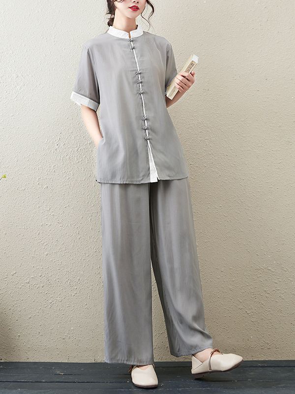 Picture of 2024 Summer New Chinese Style Retro Loose Slim Casual Temperament Zen Tea Wear Yoga Wear Tai Chi Suit for Women