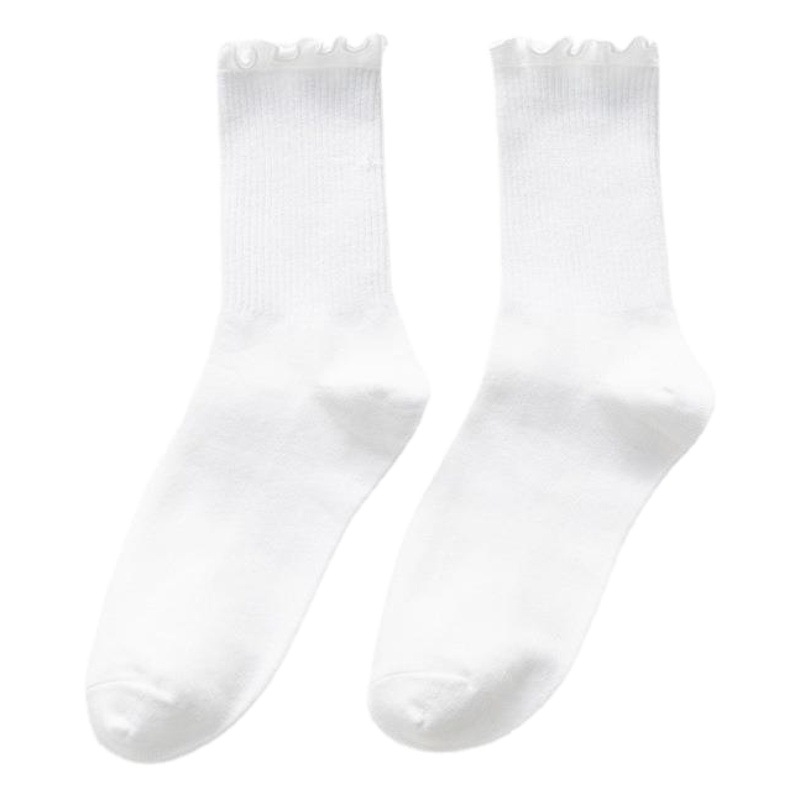 Autumn and Winter New Women's Socks Jk Japanese Cute Cotton Socks Ruffled Mid-Tube Solid Color Women's Socks Ins Trendy Girly Style