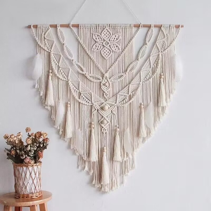 Picture of Ins Woven Large Tapestry TV Bedside Sofa Background Decoration Handmade Hallway Covering Wall Decoration Wall Hanging