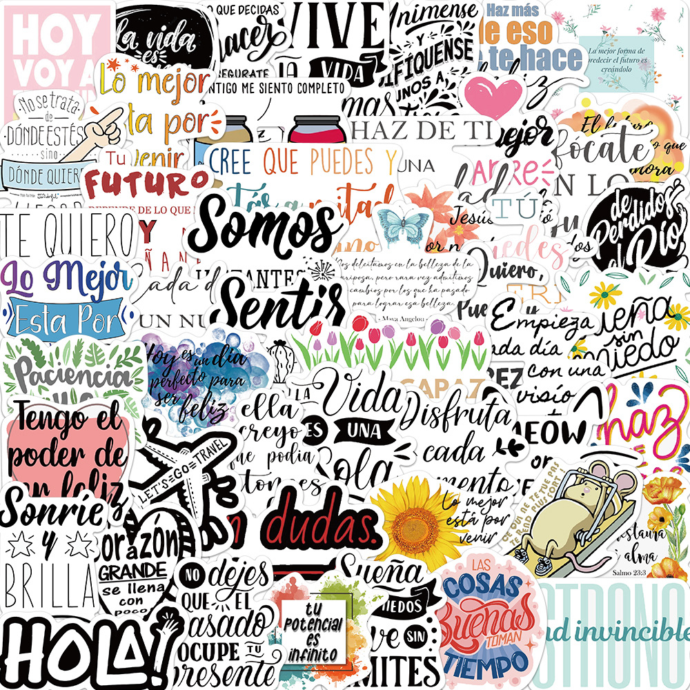 50 Spanish inspirational graffiti stickers decorative luggage guitar DIY waterproof stickers Amazon hot