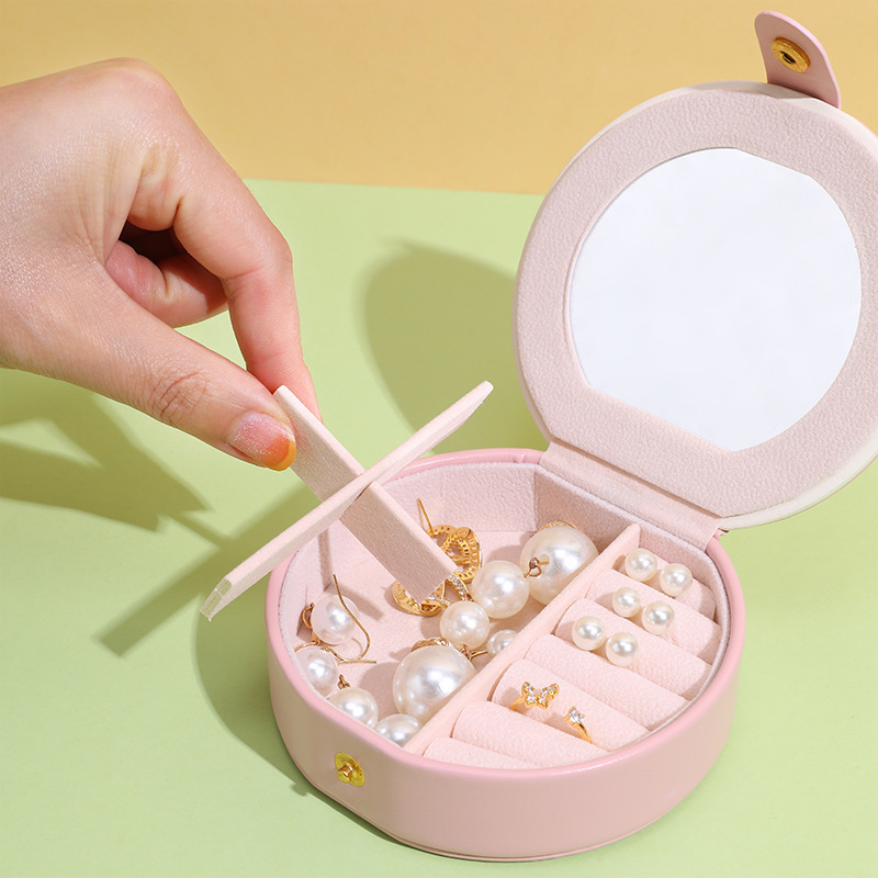 Mini Portable Jewelry Box with Mirror, Travel Storage Box, Jewelry Box, Earrings, Bracelet Storage, Pu Leather Jewelry Box