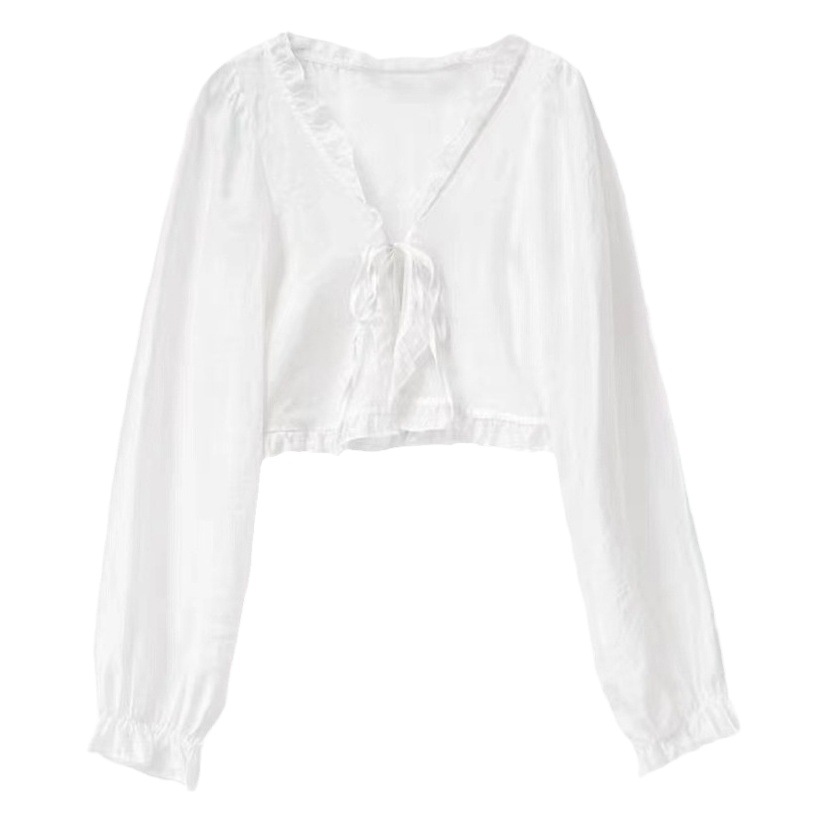 French style super fairy outer cardigan thin sun protection shirt summer new women's spring and autumn long sleeve wooden ear shawl coat