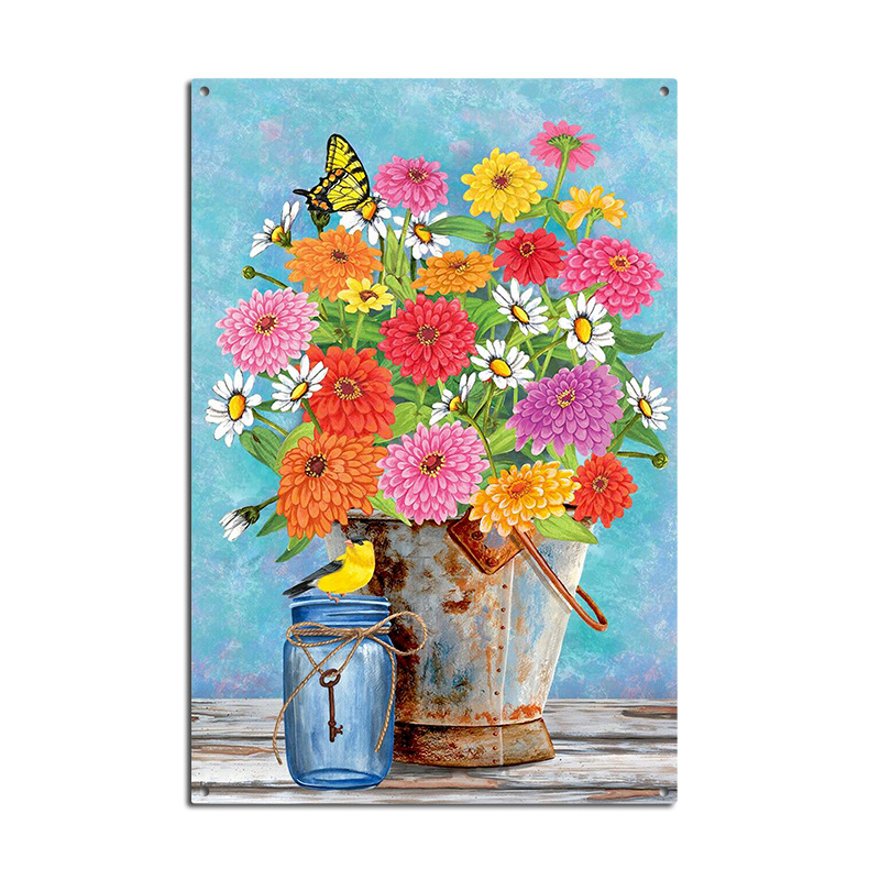 Picture of Cross-border American Country Retro Flower Figure Tin Painting Garden Pastoral Balcony Wall Wall Wall Old Decoration Pendant