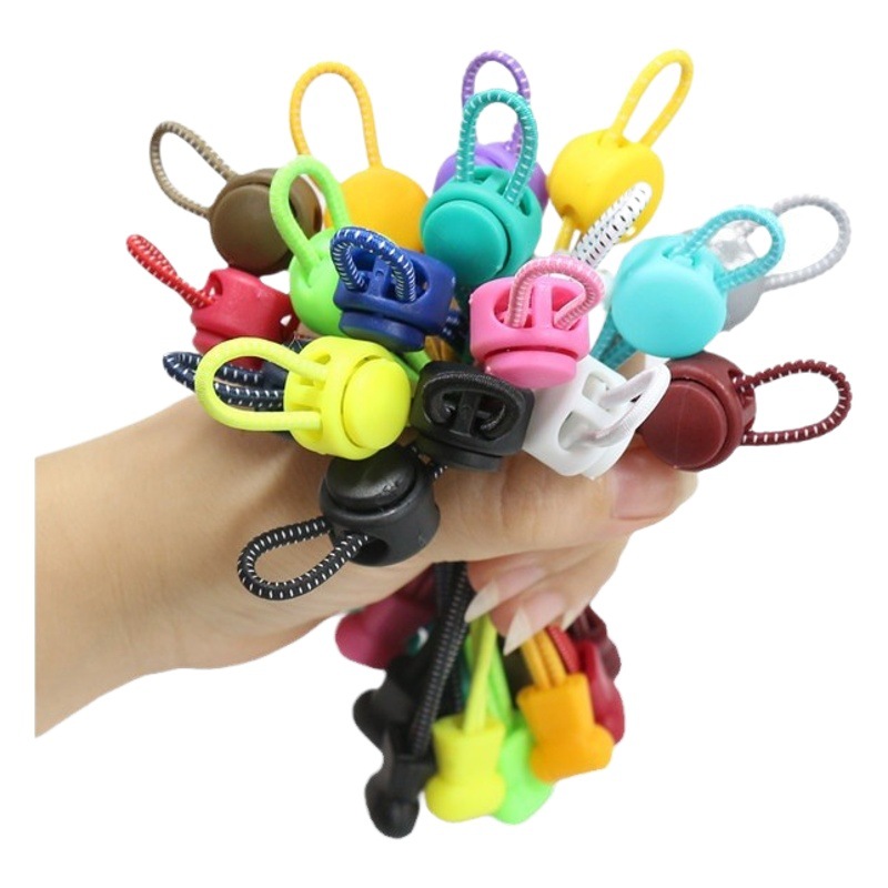 Strength Merchants Lazy People Tie-free Shoelace-free elastic buckle elastic rope round adult children black and white color shoelace