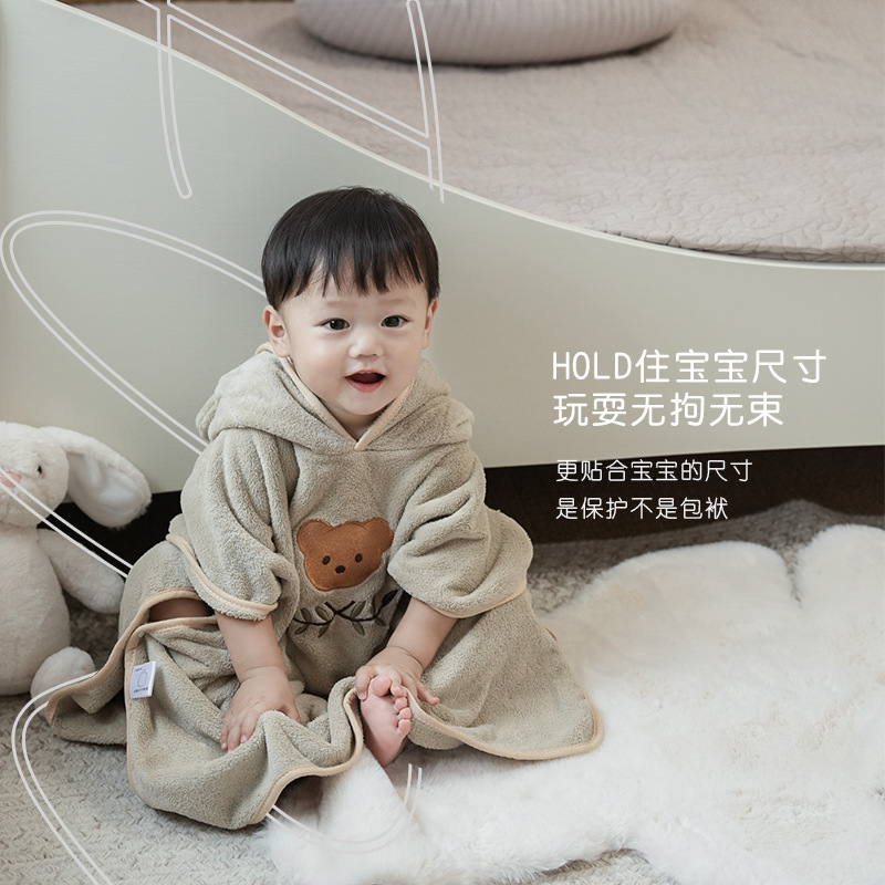 Picture of Coral Velvet Children's Bathrobe New Cartoon Cloak Wearable Bath Towel Hooded Baby Bath Cloak Beach Towel with Hood