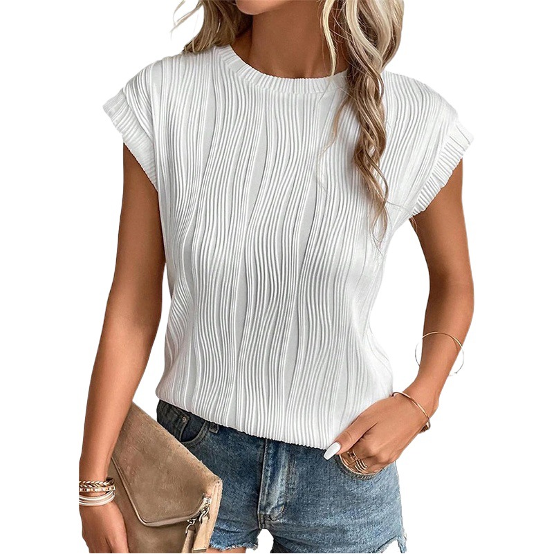 Amazon 2024 Cross-border Foreign Trade Women's Clothing European and American ins Fashion Top Round Neck Ultra Short Sleeve Solid Color Summer T-Shirt
