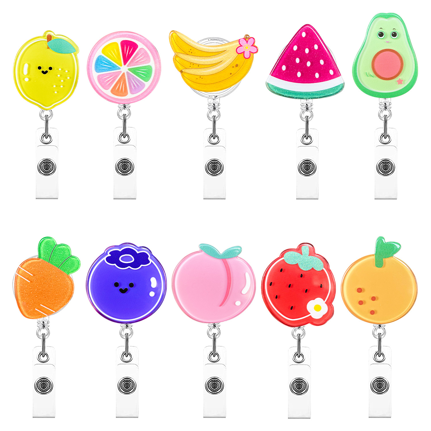 Acrylic Fruit Easy Pull Button Strawberry Avocado Grapefruit Avocado Telescopic Transparent Rotating Alligator Clip Easy Pull Button