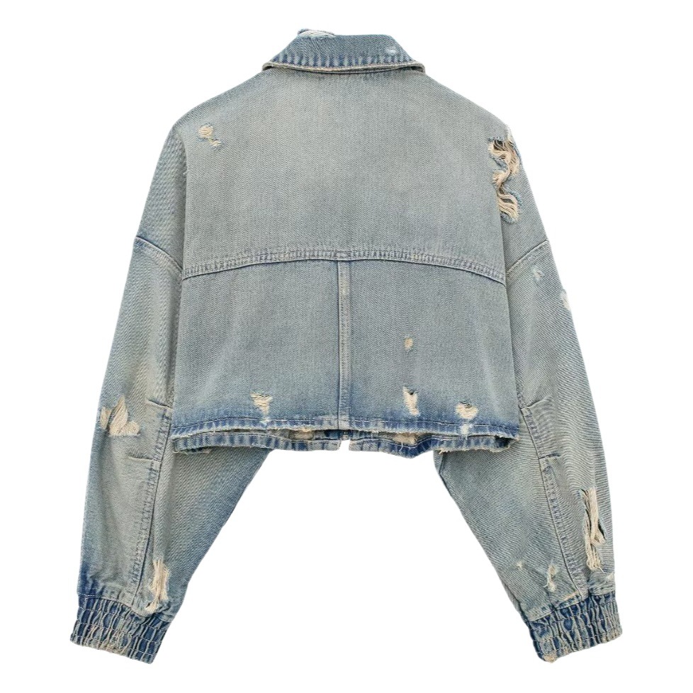 Picture of European and American Cross-Border Export Ladies 2023 Autum New Style Distressed Denim Short Regular Casual Versatile Jacket