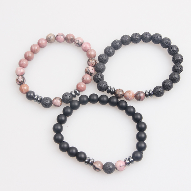 Picture of Zhou Lianfa Wholesale Men's Beaded Bracelet Matte Lava Volcanic Stone Beaded Women Elastic Bracelet Fashion Jewelry