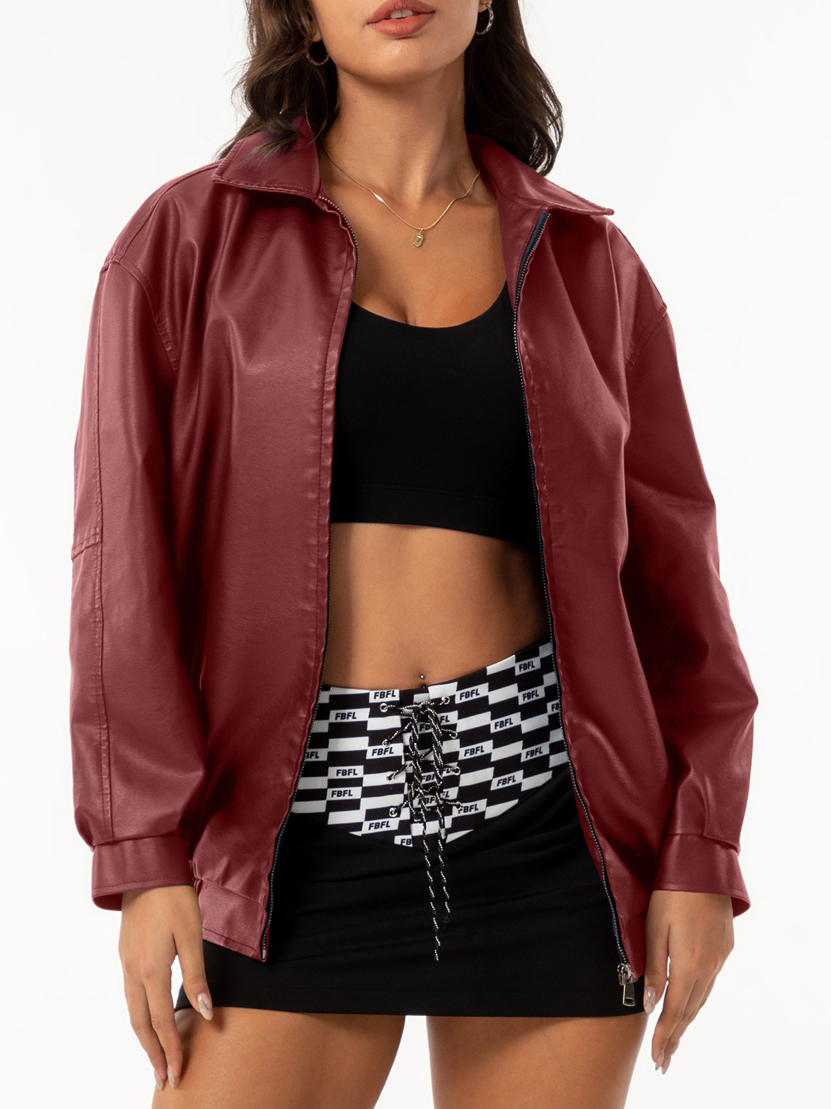 Picture of Fine leather jacket high-grade beautiful popular loose leather jacket sexy versatile spring and autumn leather jacket