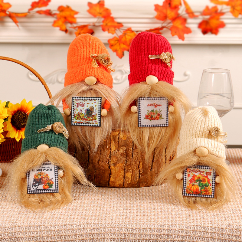 2023 New Harvest Festival knitted doll wholesale Amazon knitted hat Cartoon Doll desktop decoration decorations
