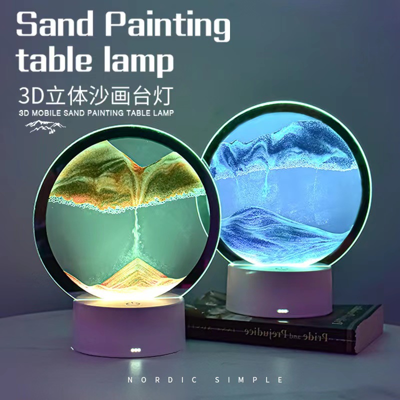 Creative Gift Bedroom Bedside Lamp Desktop Quicksand Painting Ornament Lamp Acrylic Lamp Hourglass Lamp 3D Stereo Night Light