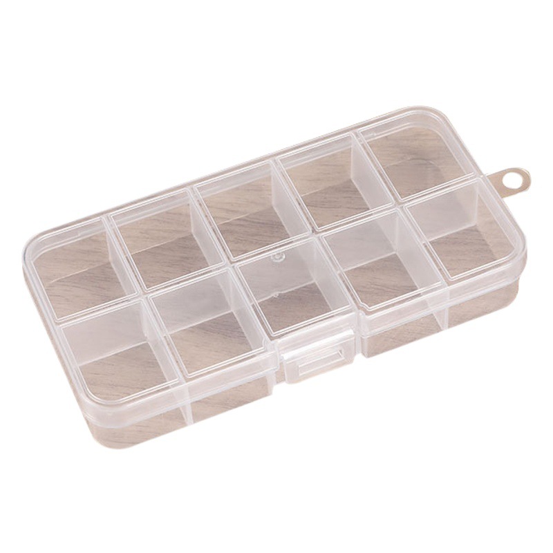 Fixed 10 grid small separated plastic storage box transparent hardware nail piece jewelry rice beads fish hook five claw buckle packing box