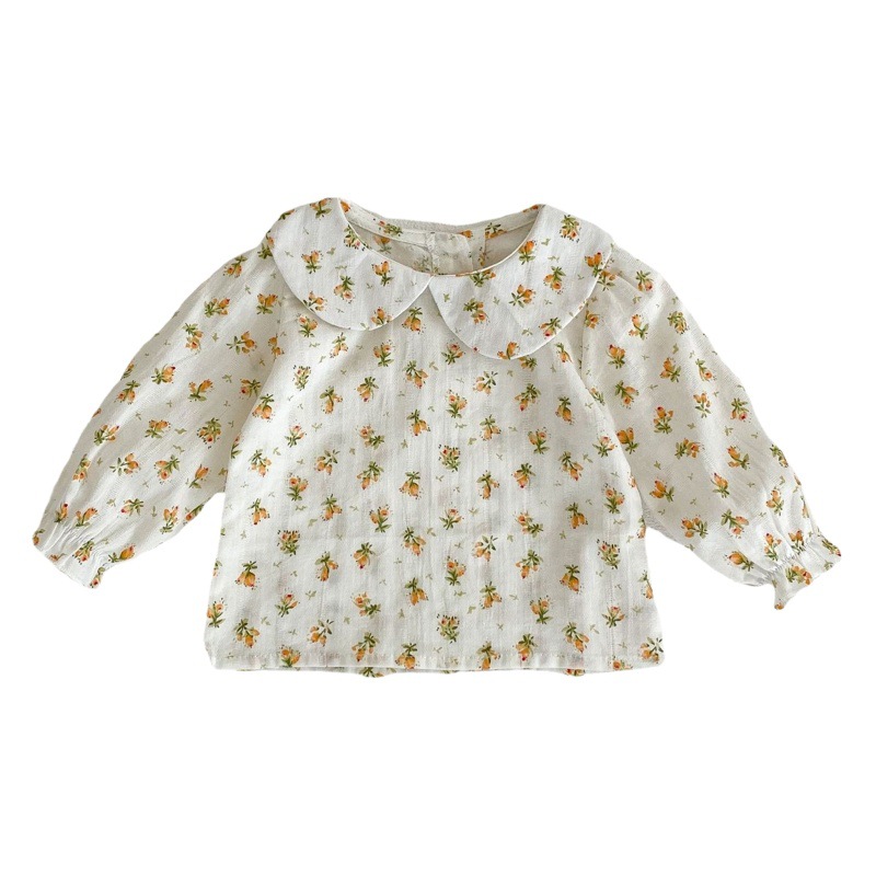 2025 Autumn Infant and Toddler Baby Girl Big Pocket Denim Overalls + Doll Collar Long Sleeve Top Bottoming Shirt