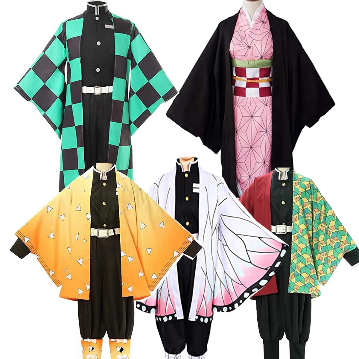 Picture of Cross-Border Large Size Demon Slayer Halloween Costume Cloak Tanjirou Hashibira Cosplay Outfit Set