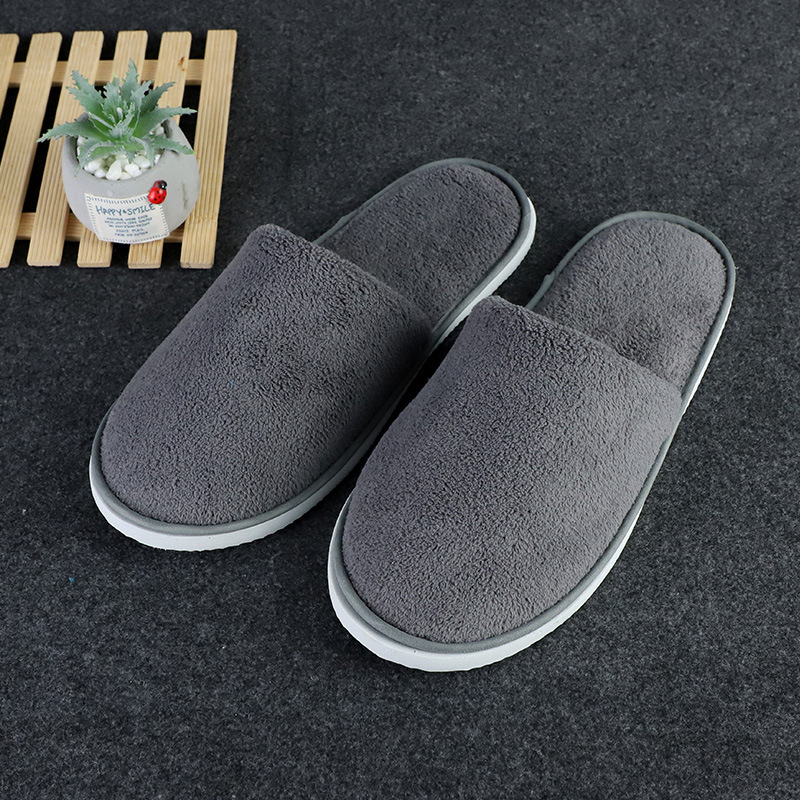Picture of Disposable solid color coral fleece slippers hotel homestay couple slippers room hotel thickened slippers wholesale