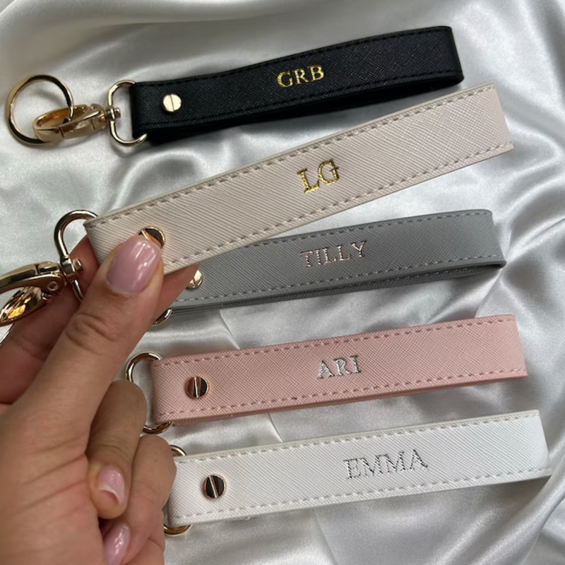 Picture of Creative simple pu leather car key chain diy personalized key chain gift anti-lost key rope accessories pendant