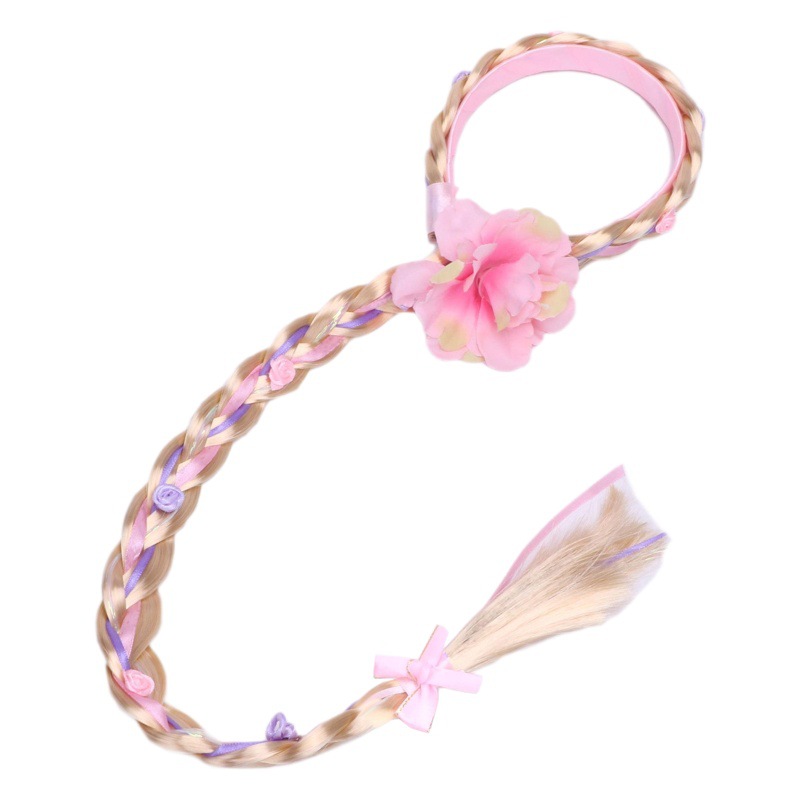 Children's wig long braid headband Princess shape Ice and Snow Cartoon Cartoon Princess hairpin jewelry flower girl hair accessories