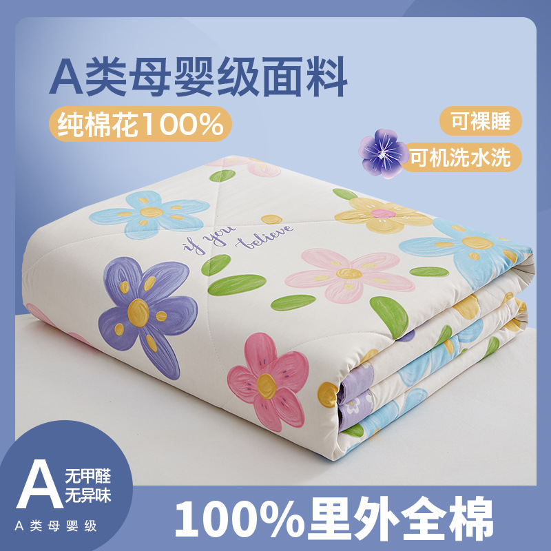 Picture of Machine washable Class A Mother and Child Pure Cotton Summer Cool Quilt Cotton Air-conditioning Quilt Children's Pure Cotton Summer Quilt Cartoon Thin Quilt Core 1