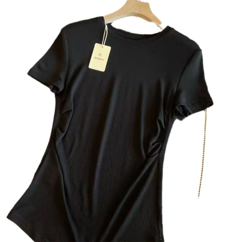 Picture of Slimming Thin Tencel Irregular Top Lyocell Pleated Waist Slim-fit Shoulder Mask Short-sleeved T-shirt Women's Summer