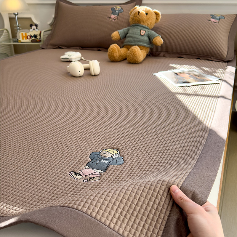 Picture of Category a Maternal and Infant Grade Waffle Ice Bean Mat Three-Piece Set Classy Ice Silk Mat Fitted Sheet Summer Air-Conditioned Soft Mat
