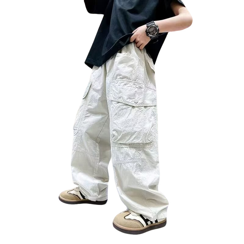 Picture of Boys' Summer White Thin Straight Leg Wide Leg Pants 2025 New Fashionable Overalls Children's Handsome Loose Pants