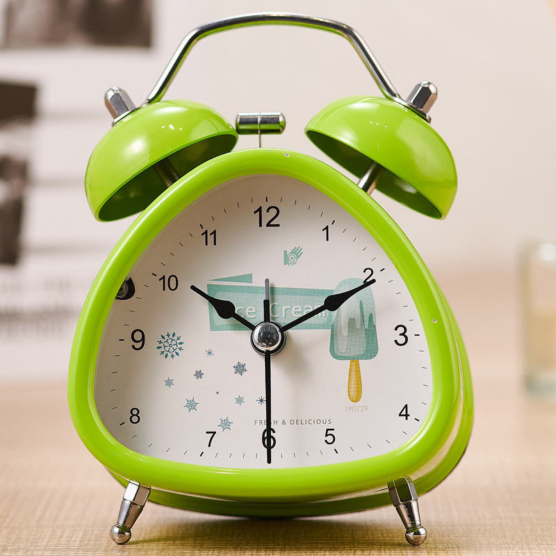 Factory wholesale metal three-inch bell alarm clock cute cartoon mute alarm clock fashion alarm clock table clock can be set drawing