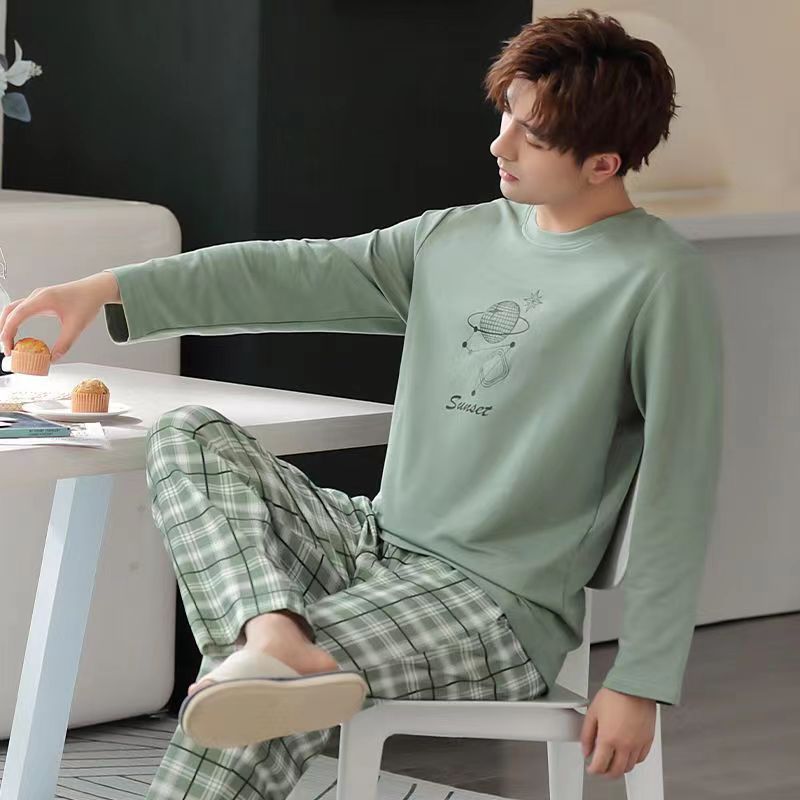 Picture of Men's Pajamas Long Sleeve Pants Spring and Autumn Thin Dad Large Size Casual Home Wear Factory Foreign Trade Cross-border Explosions
