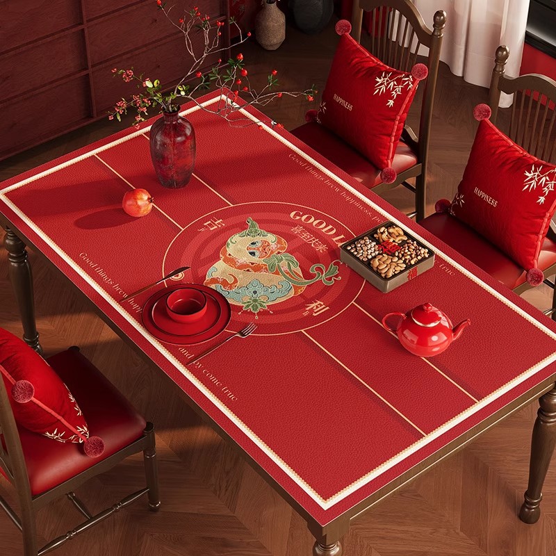 New Year Table Cushion Year of the Snake Red Ambient Oil-proof Waterproof Non-washing Anti-ironing Non-washing Light Luxury High-end Tea Table Cushion