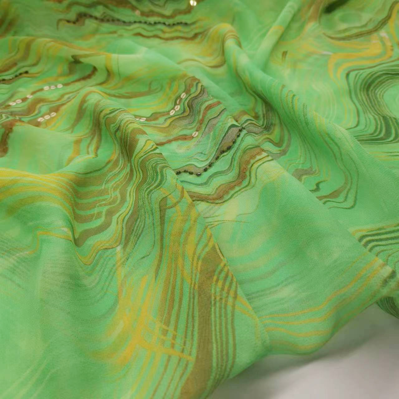 Silk Qiaoqi 8 Mm Mulberry Silk Embroidered Sequin Bead Fabric Narrow Ancient Dress Silk Fabric