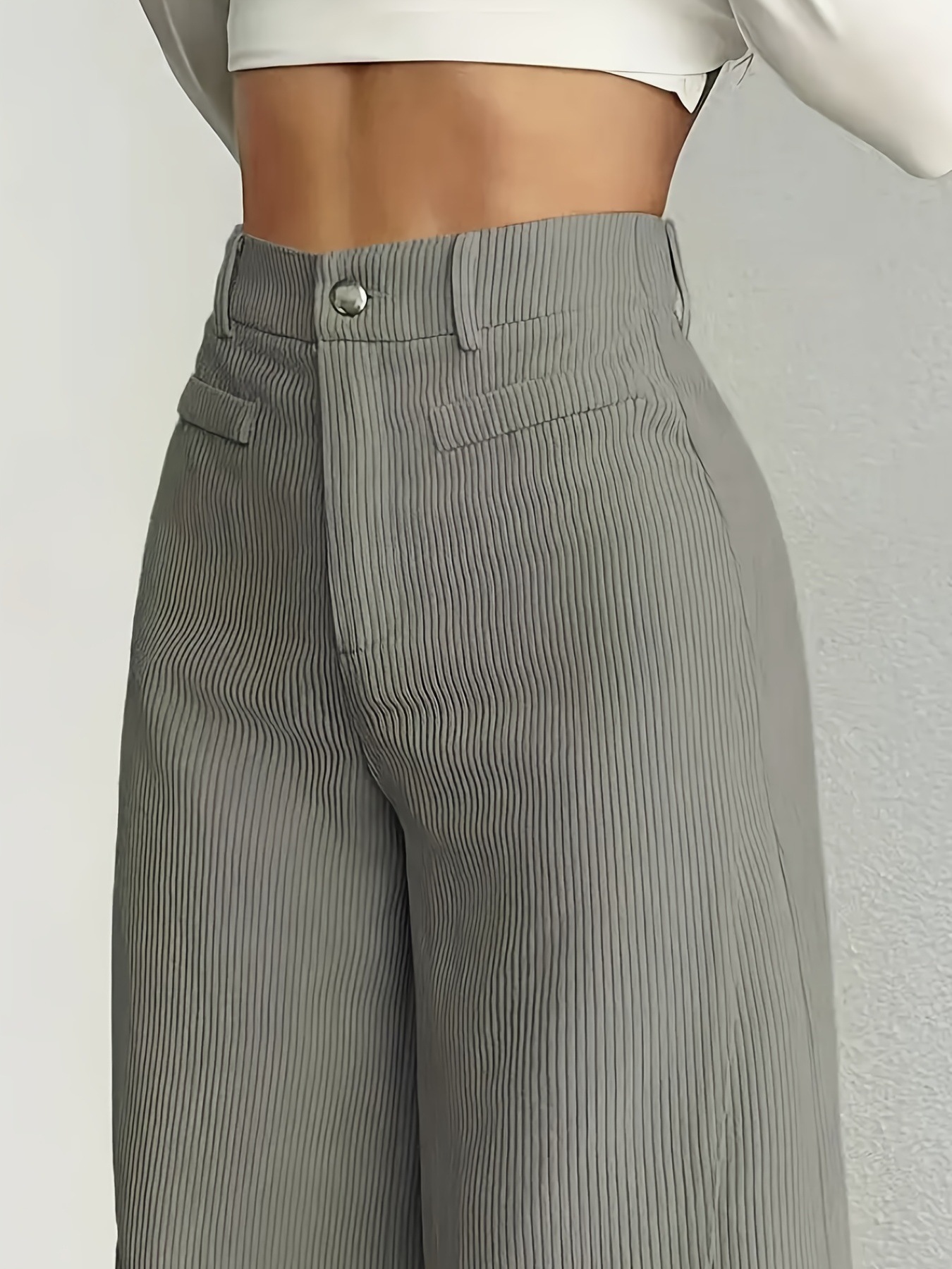 Cross-border women's wear 2025 new high-waisted vertical stripe wide-leg pants, straight-leg floor-length pants, versatile casual pants for commuting