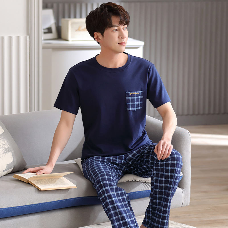 Pajamas Men's New Summer Large Size Loose Thin Pajamas Summer Boys Short-sleeved Trousers Two-piece Home Clothes
