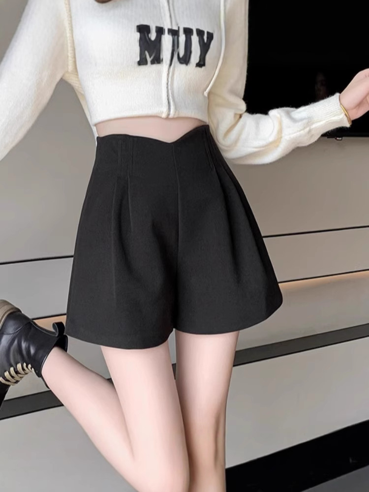 Woolen Shorts Women's Autumn and Winter 2024 New Arrival High Waist Wide Leg Pants for Small Men Casual All-Match Large Size Boots Pants
