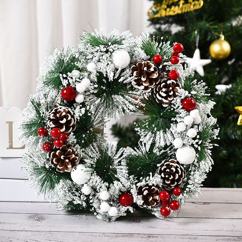 Picture of Christmas Wreath Wholesale 2022 New Simulated Wreath Christmas Decorations Handmade Wreath Door Hanging Window Decorations