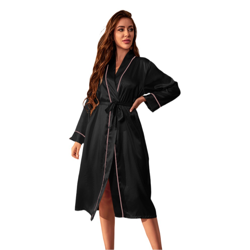 Women's Outer Wear Thin Home Wear Mid-length Lace-up Two-piece Nightgown Nightgown Wholesale Amazon Sexy Pajamas
