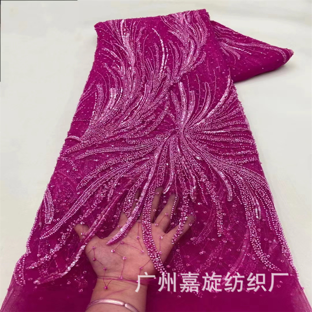 Picture of Irregular sequins lace fabric french wedding dress beaded tube embroidered fabric french laceJX730