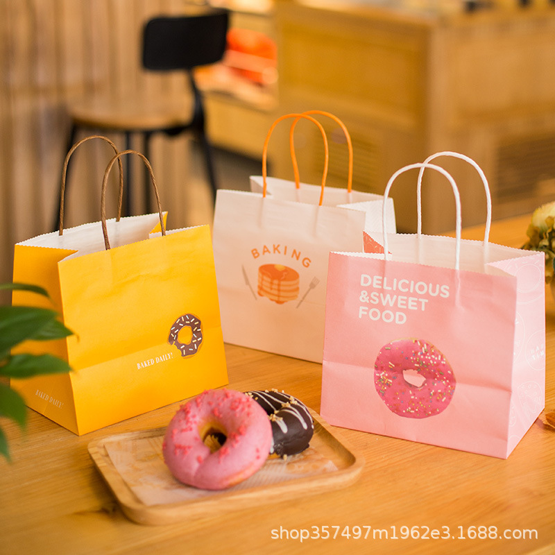 Dessert Takeaway Packaging Bag Kraft Paper Bag Handbag Gift Bag Cake Baking Packaging Bread Packaging Belt 2