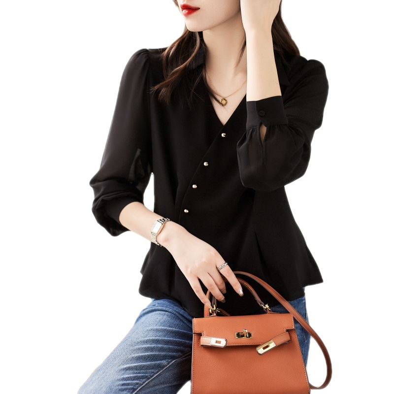 Picture of Professional and Clean Commuting Slimming Style Decorative Oblique Placket/Light Mature Style Shirt Women's Spring and Autumn Elegant Top