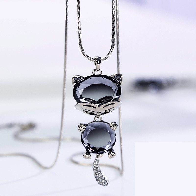 Picture of Korean new crystal sweater chain wholesale fashion trend cute cat pendant alloy diamond necklace women jewelry