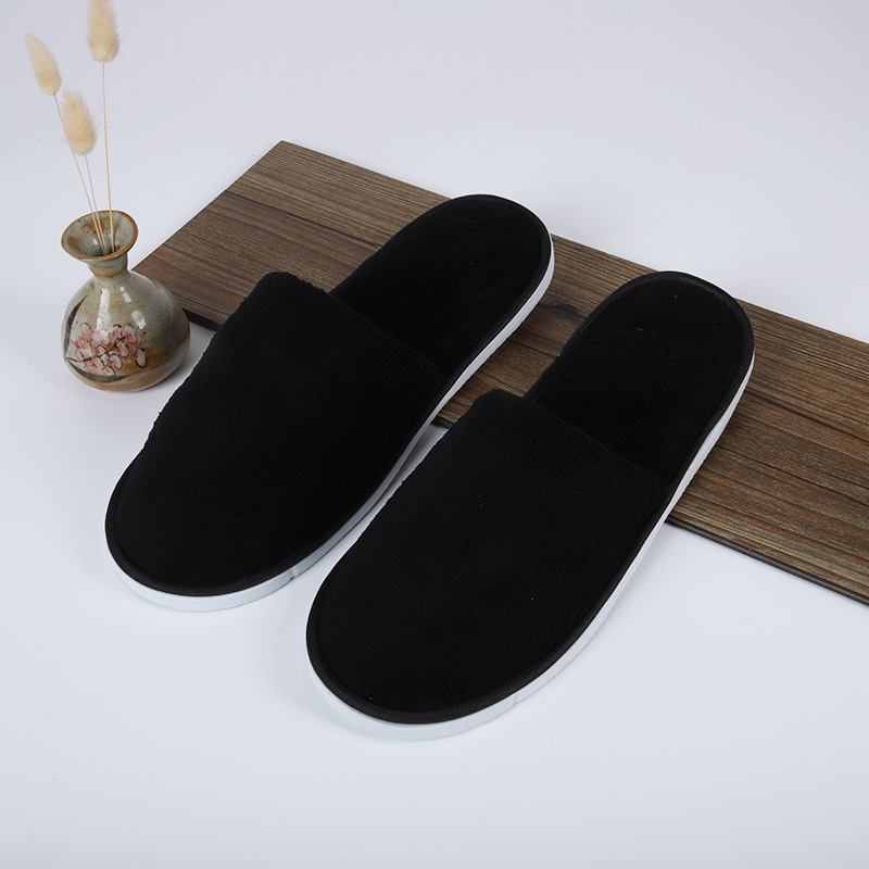 Picture of Disposable solid color coral fleece slippers hotel homestay couple slippers room hotel thickened slippers wholesale