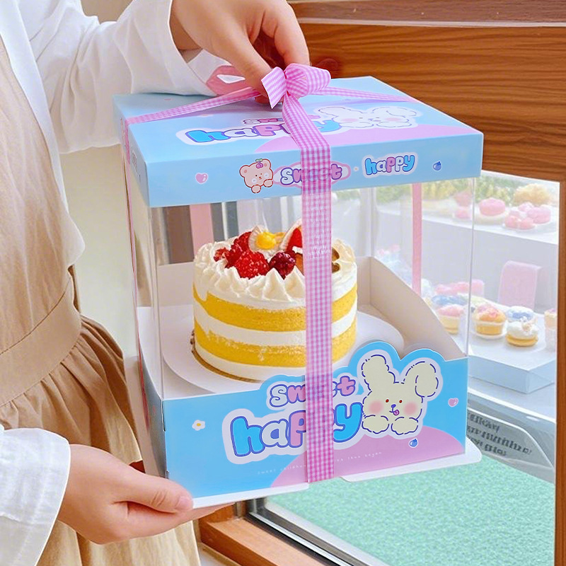 Internet Celebrity 6inch 8inch Cake Packaging Box 4inch Heightened Satchel Birthday Cake Box 6inch / 8inch Box Wholesale