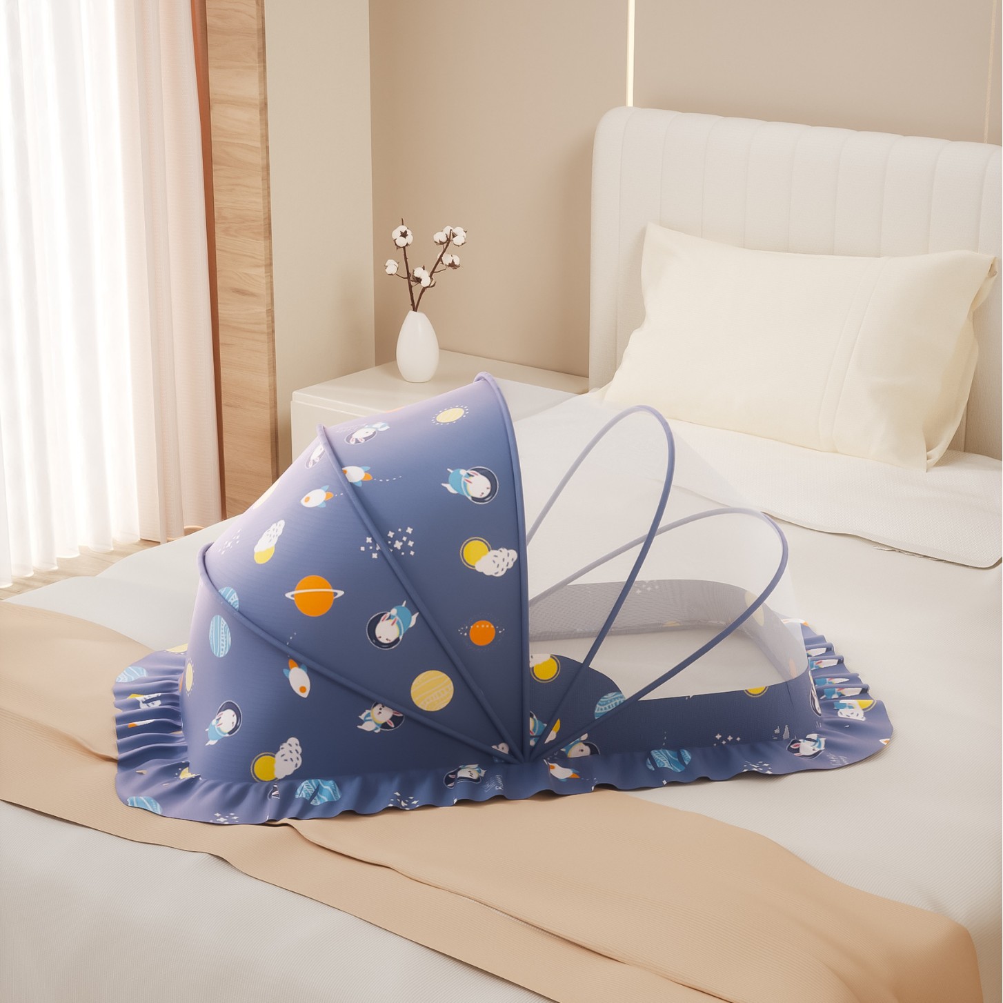 Picture of Baby Mosquito Net, Full-Cover Yurt for Babies, Foldable Universal Crib Mosquito Net for Infants and Toddlers, Light-Blocking