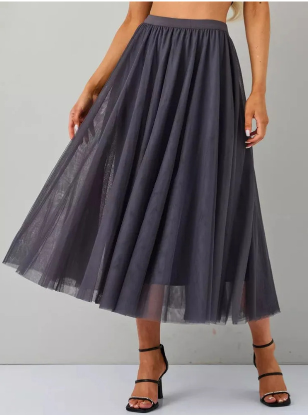 Picture of Veil Skirt Women's Skirt Spring and Autumn 2024 New Solid Color Slim A- line Skirt Mid-length Gauze Skirt