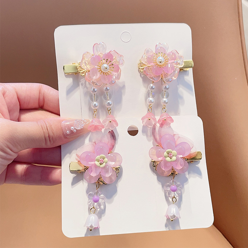 Picture of Hanfu Headwear for Girls and Children Chinese Style Walking Tassel Hairpin for Girls Super Fairy Princess Ancient Dress Flower Hairpin Headwear