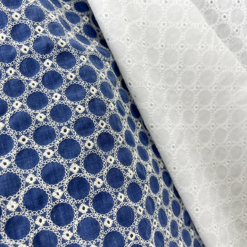 Spot Tablecloth Tablecloth Hollow Full Embroidered Denim Blue Small Round Hole Cotton Jacquard Fabric Spring Summer Autumn Suitable