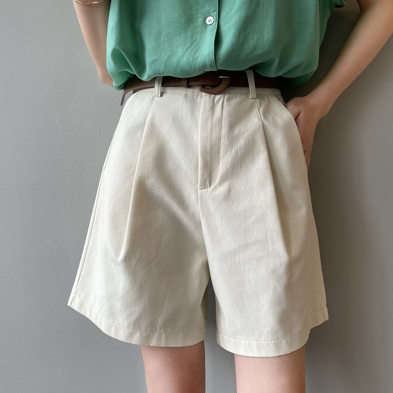 Picture of khaki Workwear Shorts Women's Summer Thin High Waist Slimming Loose Wide-leg Mid-length Pants Casual Suit Trendy Pants