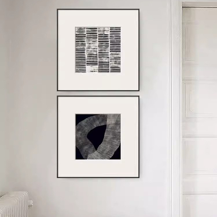 Picture of Abstract geometric black and white line decorative painting living room simple hanging painting modern restaurant mural hotel tooling painting