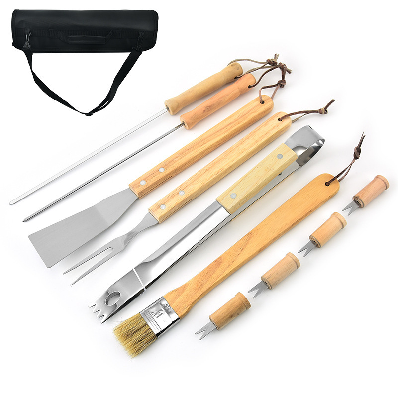 Cross-border barbecue tool set outdoor stainless steel Oak barbecue shovel combination BBQ Barbecue in stock